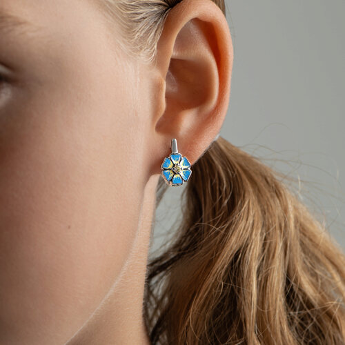 Серьги из серебра с эмалью и фианитами из серебро — вид 2