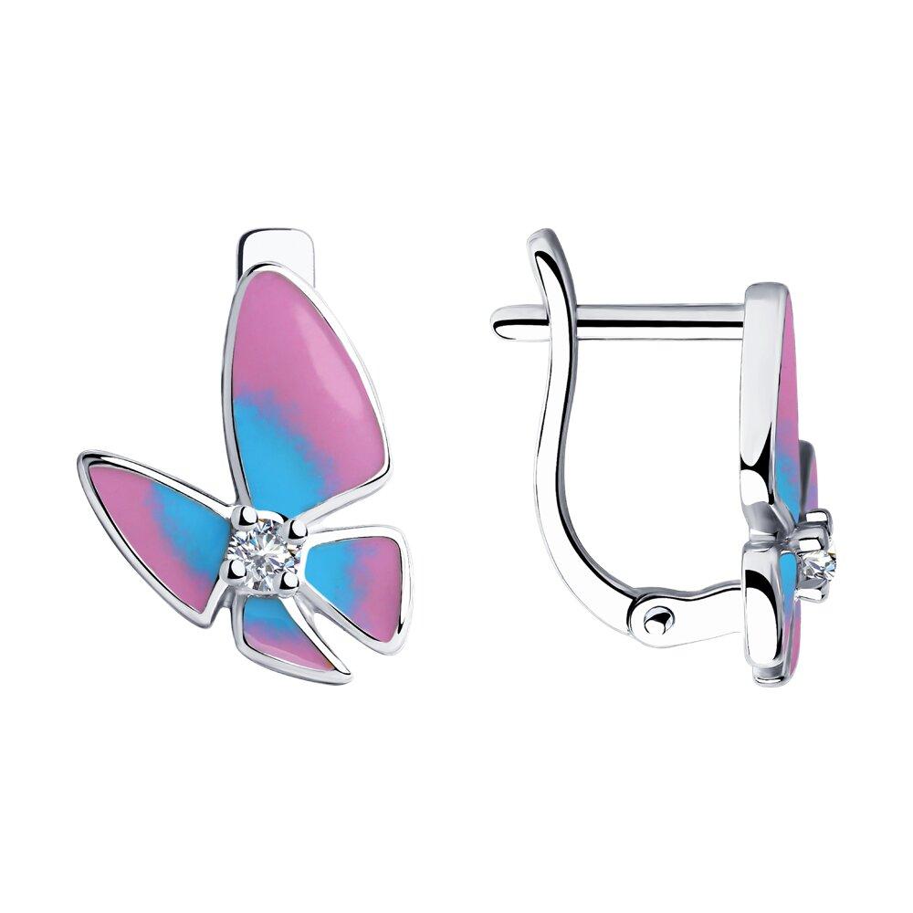 Серьги из серебра с эмалью и фианитами - видео на модели