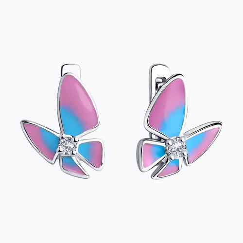 Серьги из серебра с эмалью и фианитами из серебро — вид 2