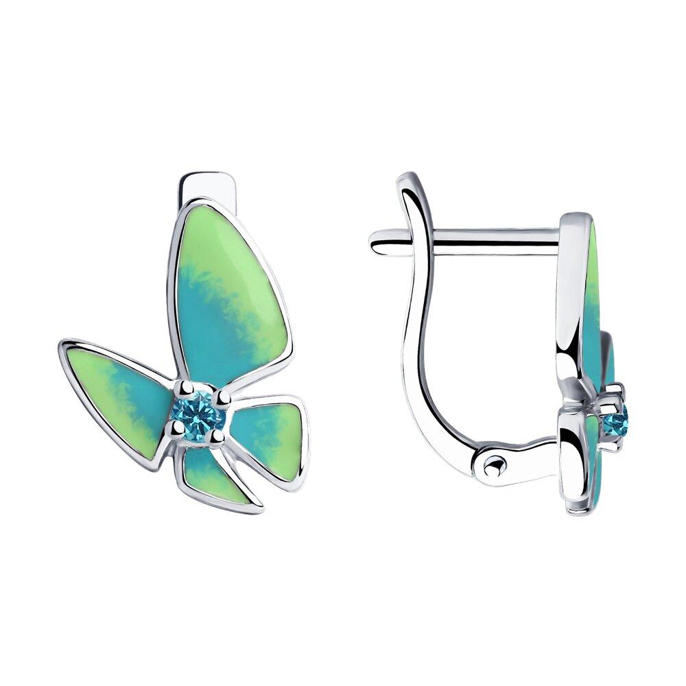 Серьги из серебра с эмалью и фианитами из серебро