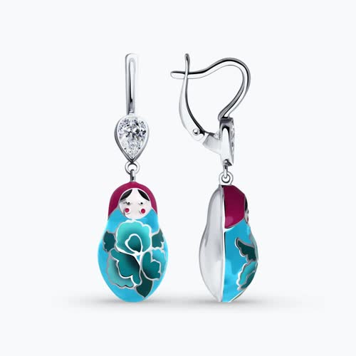 Серьги из серебра с эмалью и фианитами из серебро