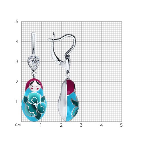 Серьги из серебра с эмалью и фианитами из серебро — вид 3