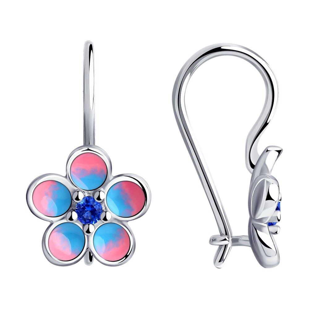 Серьги из серебра с эмалью и фианитами - видео на модели