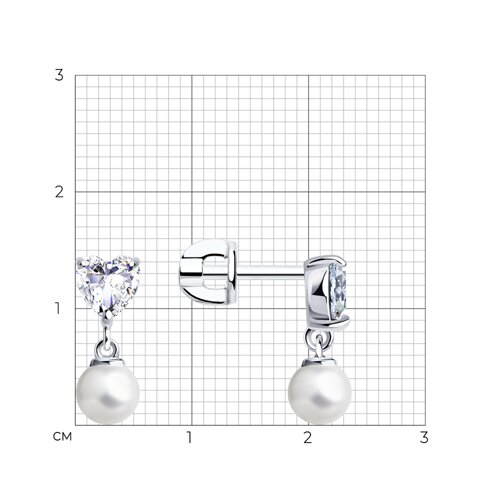 Серьги из серебра с синтетическим жемчугом и фианитами из серебро — вид 3