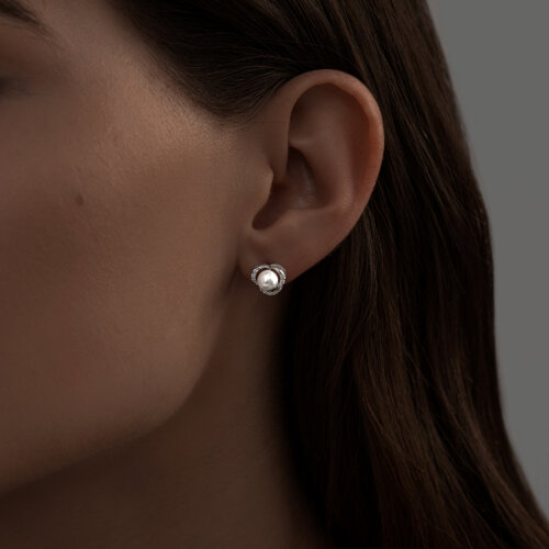 Серьги из серебра с жемчугом и фианитами из серебро — вид 2