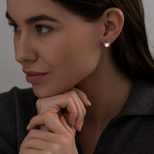 Серьги из серебра с жемчугом и фианитами из серебро — вид 3