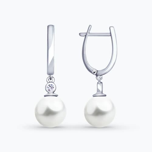 Серьги из серебра с жемчугом и фианитами - видео на модели