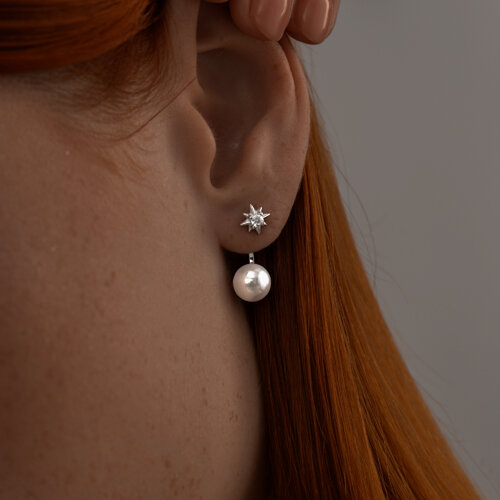 Серьги из серебра с жемчугом и фианитами из серебро — вид 2