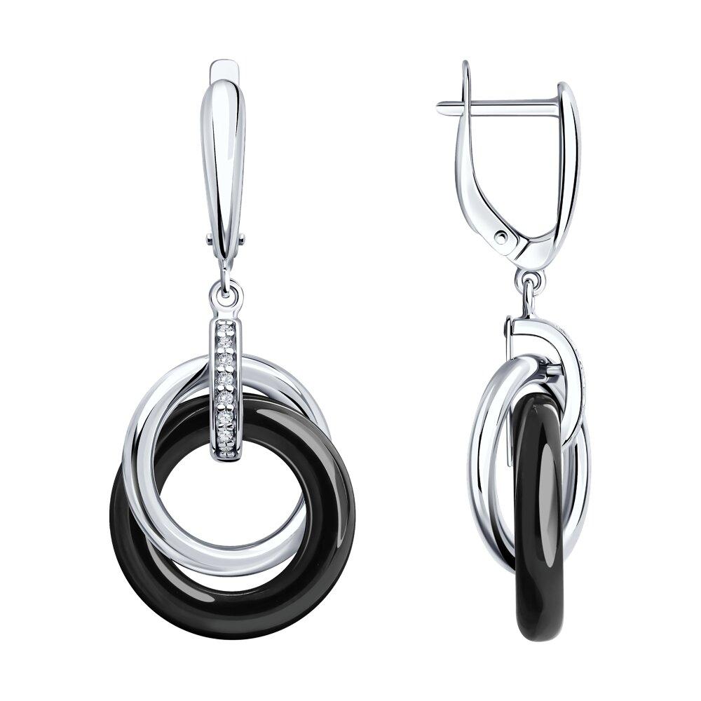 Серьги из серебра с керамическими вставками и фианитами - видео на модели