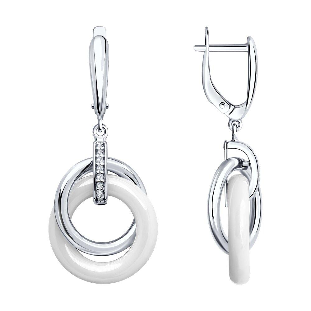 Серьги из серебра с керамическими вставками и фианитами - видео на модели