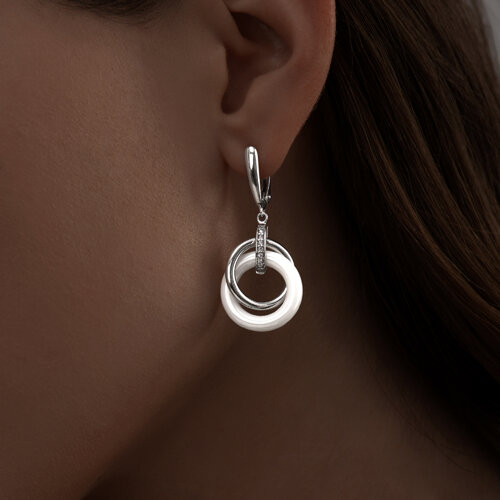 Серьги из серебра с керамическими вставками и фианитами из серебро — вид 2