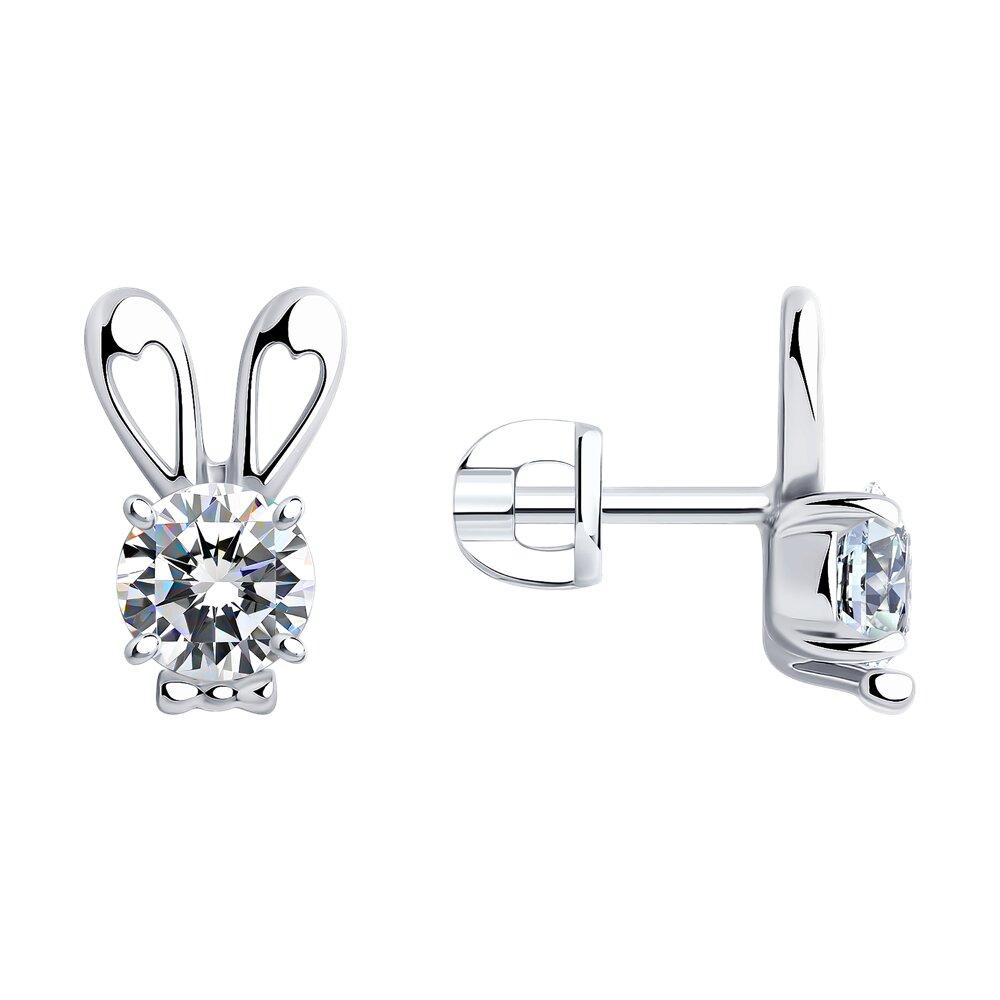 Серьги пусеты из серебра с фианитами - видео на модели