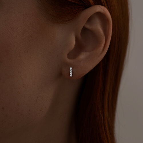 Серьги пусеты  из серебра с фианитами из серебро — вид 2