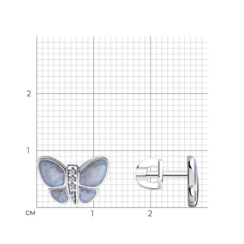 Серьги из серебра с фианитами и эмалью из серебро — вид 3