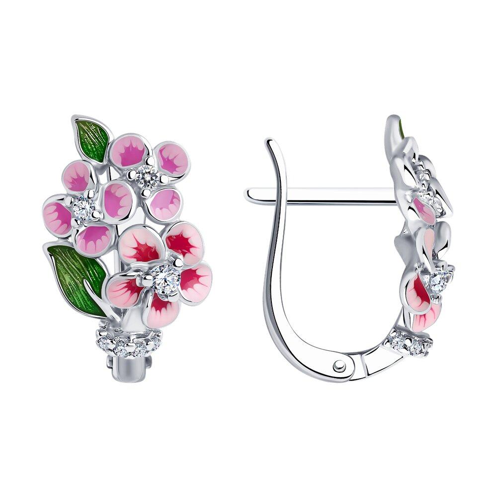 Серьги из серебра с фианитами и эмалью - видео на модели