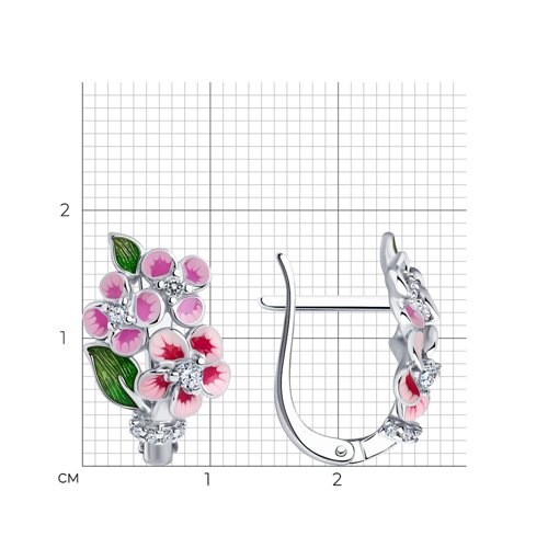 Серьги из серебра с фианитами и эмалью из серебро — вид 3