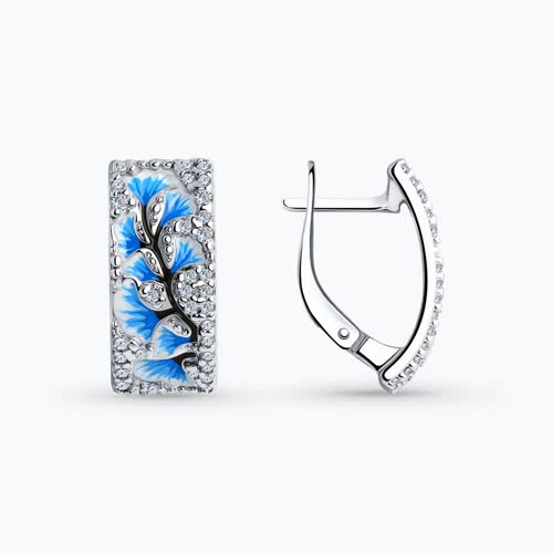 Серьги из серебра с фианитами и эмалью - видео на модели