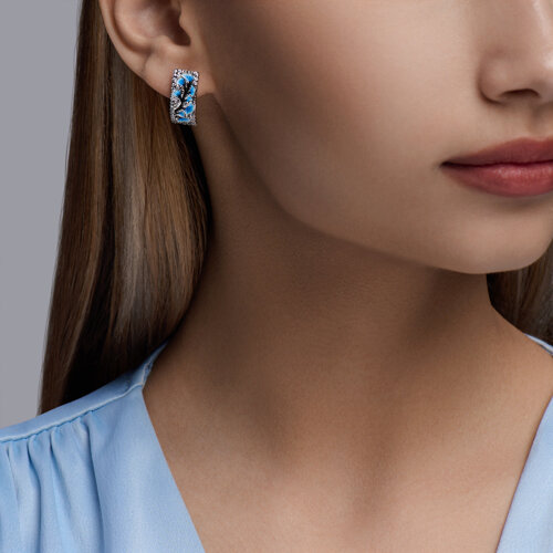 Серьги из серебра с фианитами и эмалью из серебро — вид 2