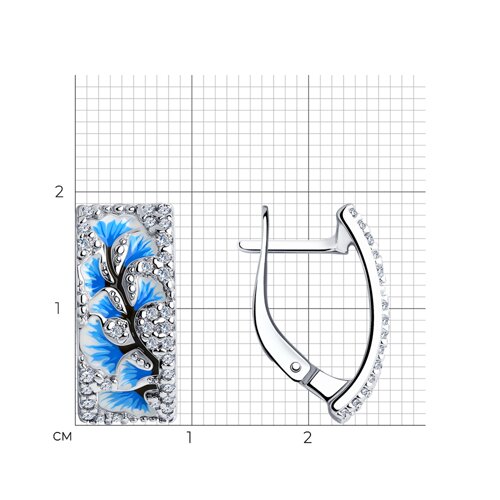 Серьги из серебра с фианитами и эмалью из серебро — вид 3