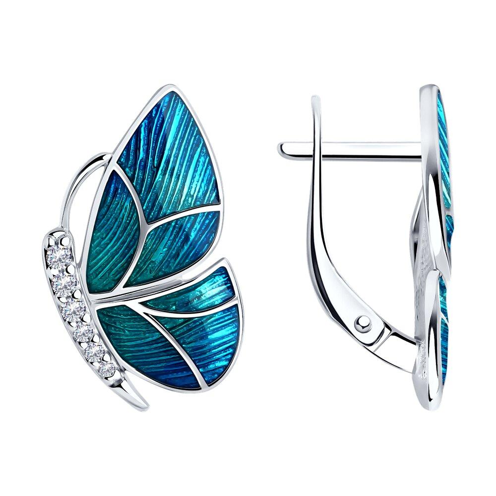 Серьги из серебра с фианитами и эмалью - видео на модели