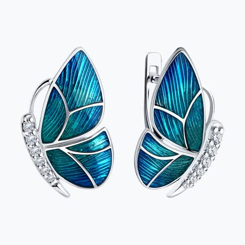 Серьги из серебра с фианитами и эмалью из серебро — вид 2