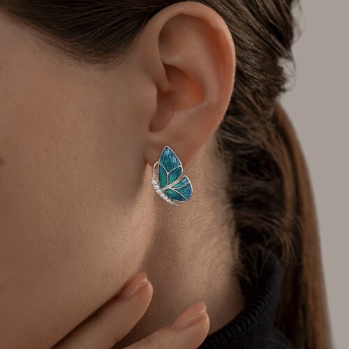 Серьги из серебра с фианитами и эмалью из серебро — вид 4