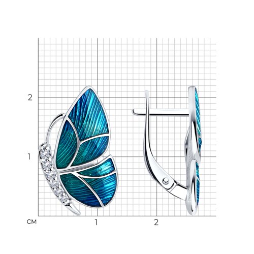 Серьги из серебра с фианитами и эмалью из серебро — вид 5