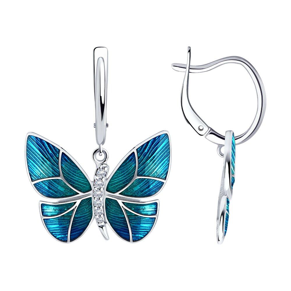 Серьги из серебра с фианитами и эмалью - видео на модели