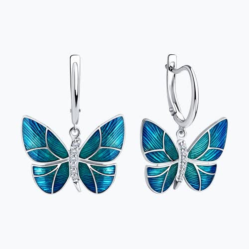 Серьги из серебра с фианитами и эмалью из серебро — вид 2