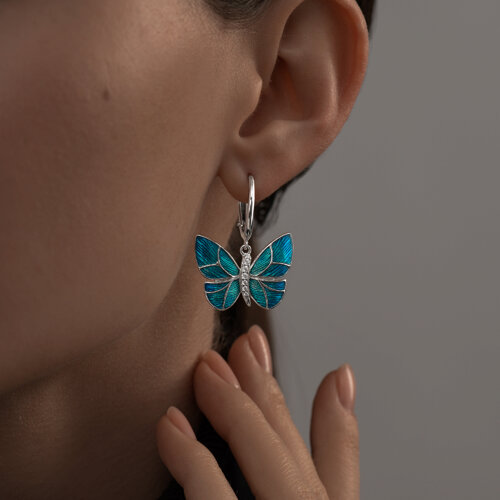 Серьги из серебра с фианитами и эмалью из серебро — вид 3