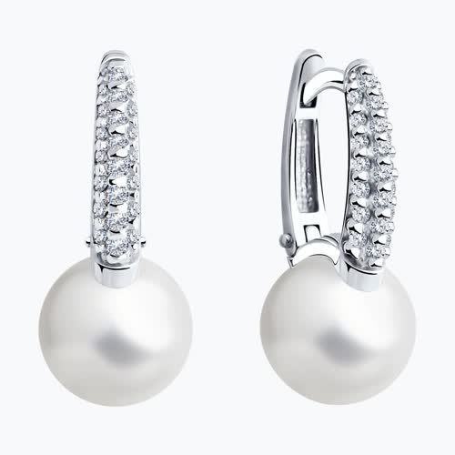 Серьги из серебра с жемчугом и фианитами из серебро — вид 2