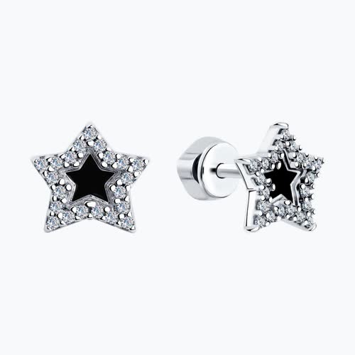 Серьги из серебра с фианитами и эмалью из серебро — вид 2