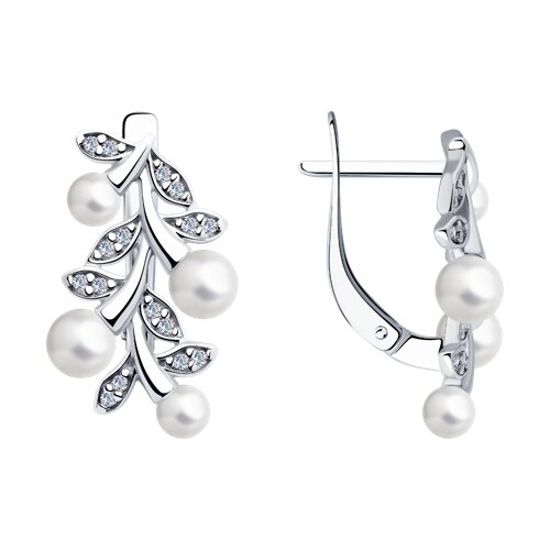 Серьги из серебра с жемчугом и фианитами - видео на модели