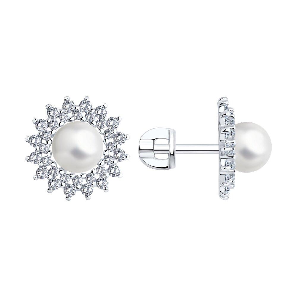 Серьги из серебра с жемчугом и фианитами - видео на модели