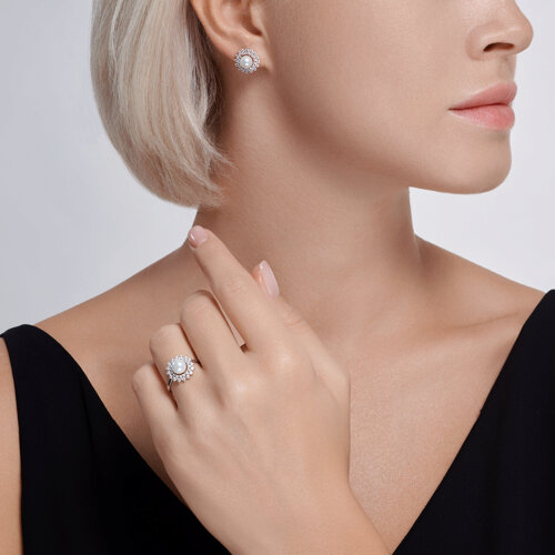 Серьги из серебра с жемчугом и фианитами из серебро — вид 4