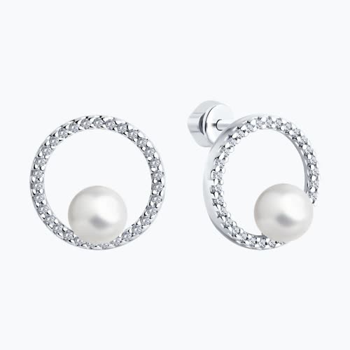 Серьги из серебра с жемчугом и фианитами из серебро — вид 2