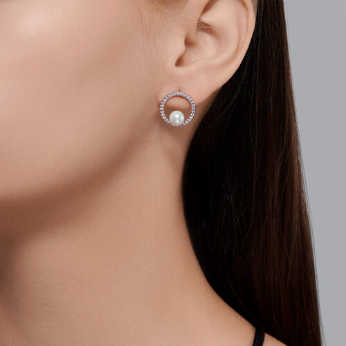 Серьги из серебра с жемчугом и фианитами из серебро — вид 3