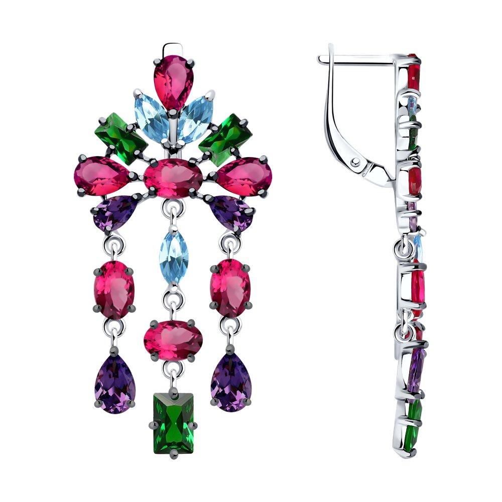 Серьги из серебра с корундами и фианитами - видео на модели