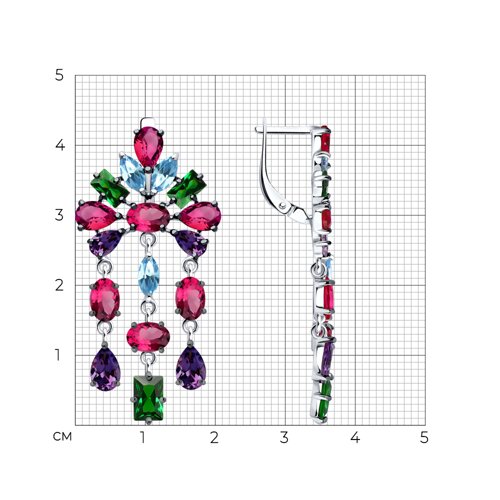 Серьги из серебра с корундами и фианитами из серебро — вид 4