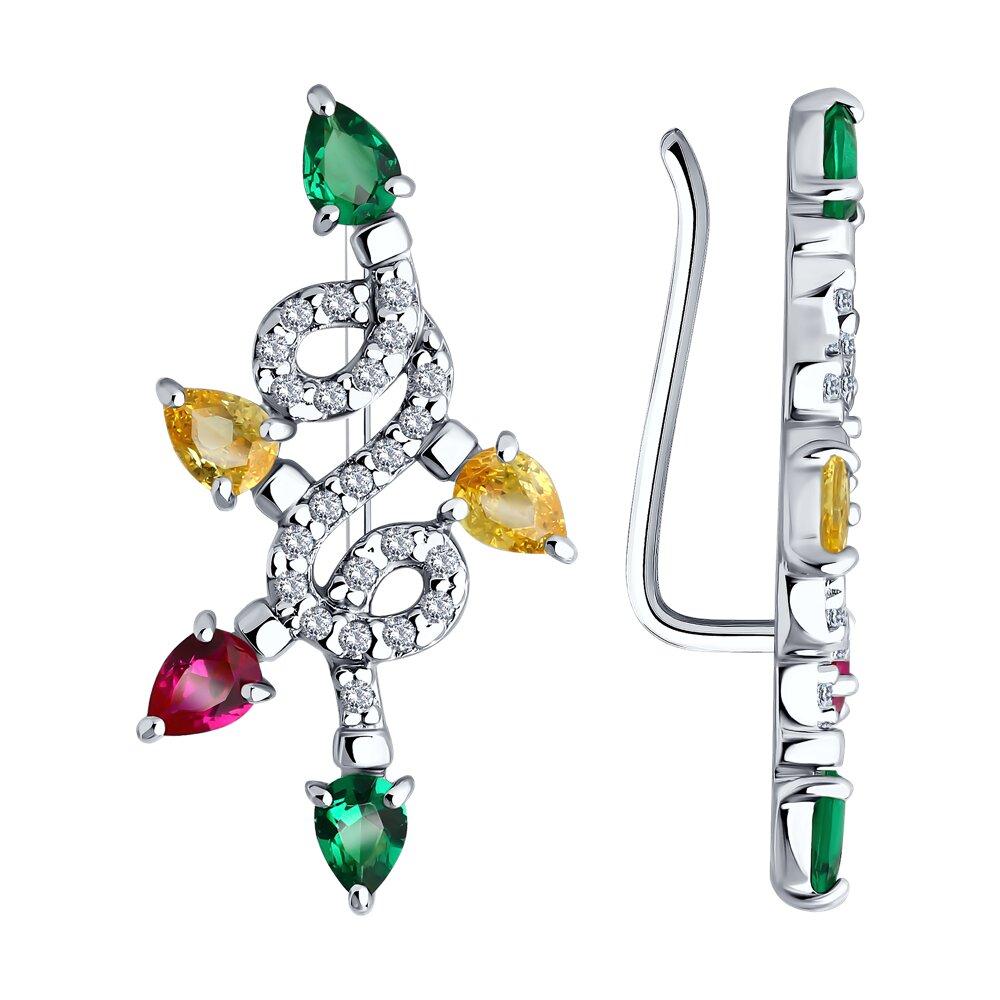 Серьги из серебра с корундами и фианитами - видео на модели