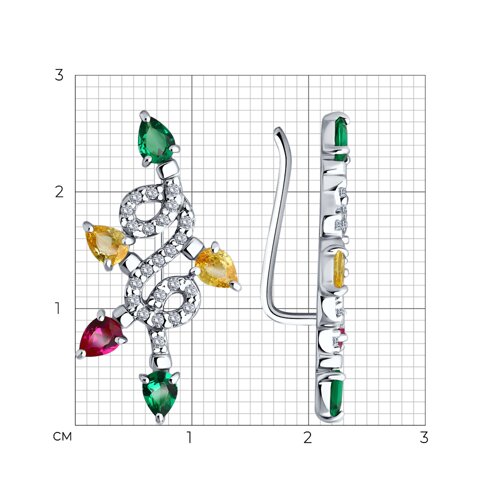 Серьги из серебра с корундами и фианитами из серебро — вид 4