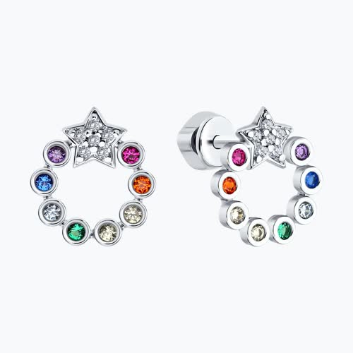 Серьги из серебра с корундом и фианитами из серебро — вид 2