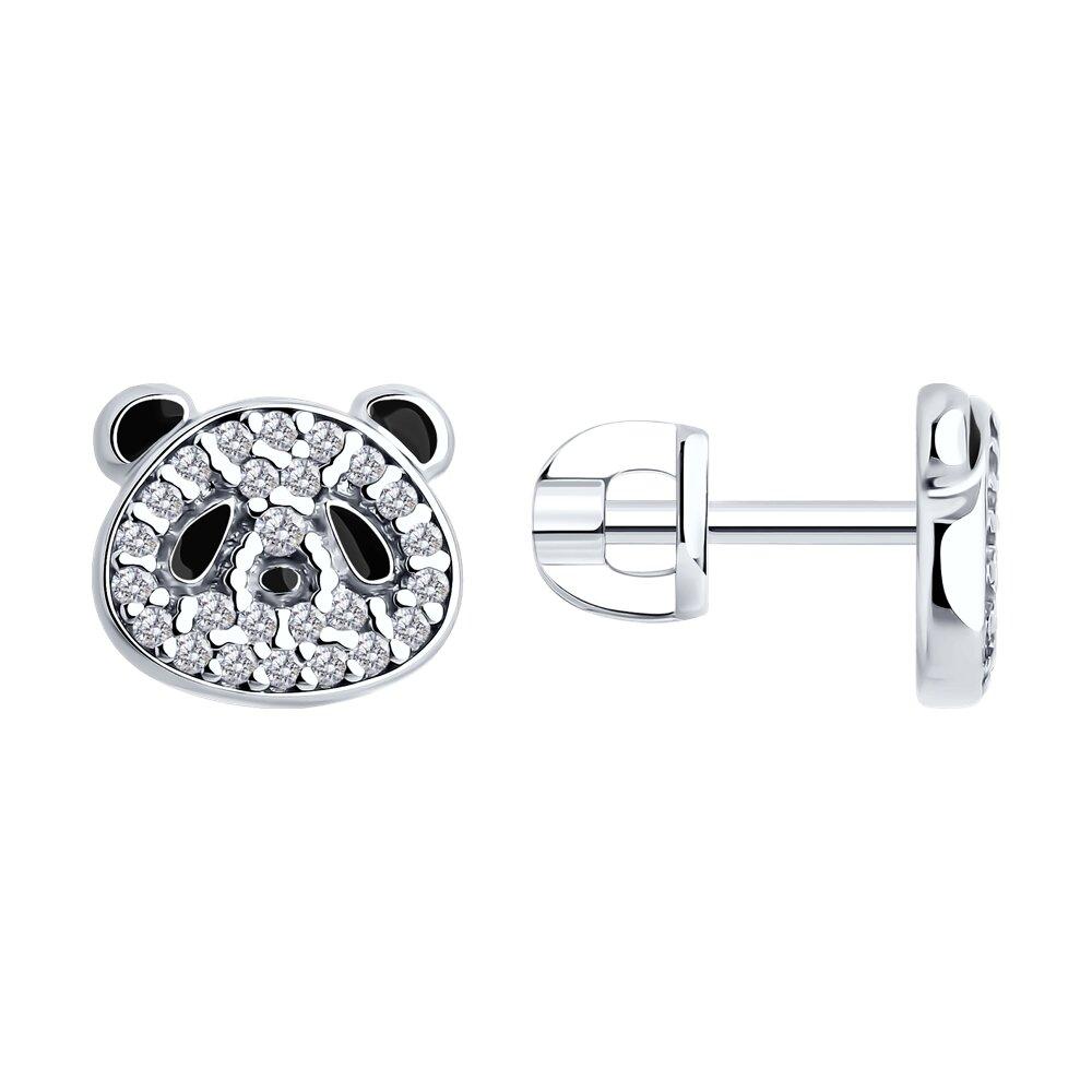 Серьги из серебра с фианитами и эмалью - видео на модели