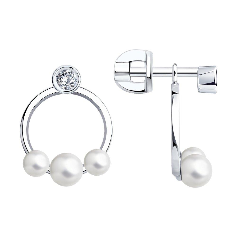 Серьги из серебра с синтетическим жемчугом и фианитами - видео на модели