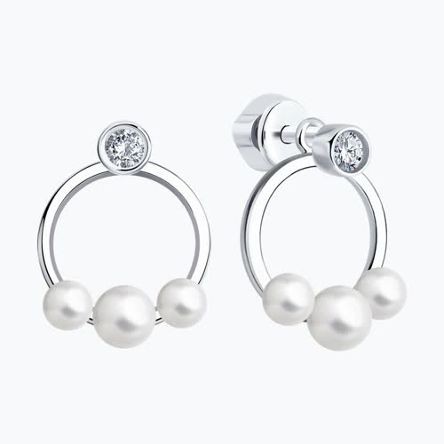 Серьги из серебра с синтетическим жемчугом и фианитами из серебро — вид 2