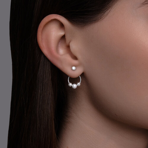 Серьги из серебра с синтетическим жемчугом и фианитами из серебро — вид 3