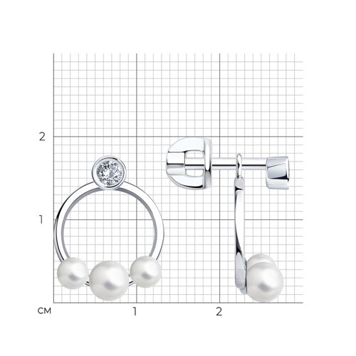 Серьги из серебра с синтетическим жемчугом и фианитами из серебро — вид 4