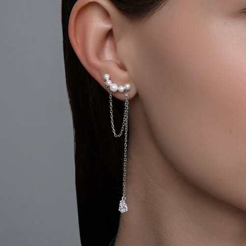 Серьги из серебра с синтетическим жемчугом и фианитами из серебро — вид 3