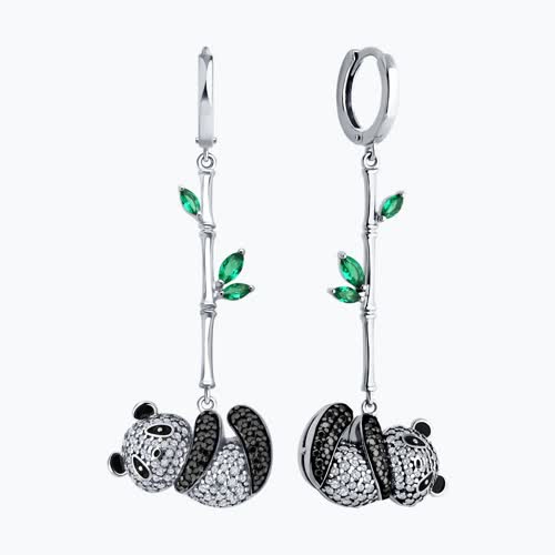 Серьги из серебра с фианитами и эмалью из серебро — вид 2