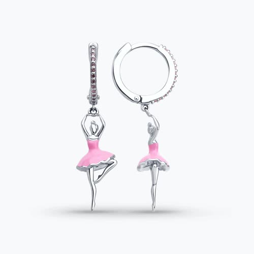 Серьги из серебра с фианитами и эмалью - видео на модели